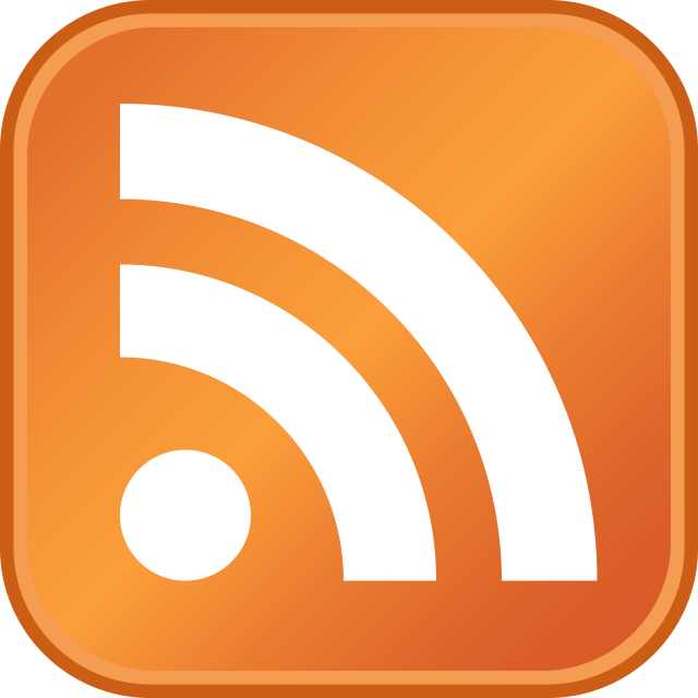 Orange RSS feed icon with white radio waves, commonly used by browsers like Firefox to indicate that a website provides a web feed.
