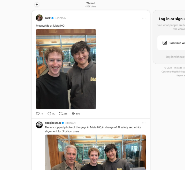 a couple posts showing two men. a reply showing three men.