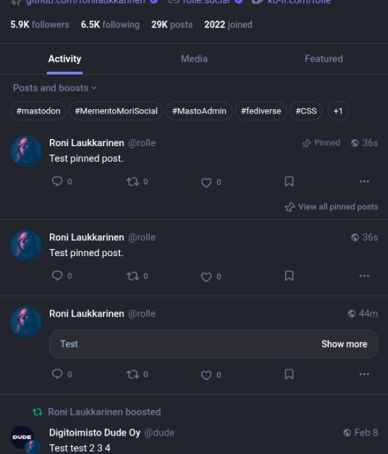 New pinned posts Bird UI screenshot