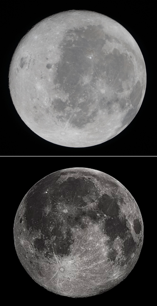 1. The image of the moon by Artemis II astronauts.
2. The image of the moon as photographed from Earth in 2010.
Source: https://en.wikipedia.org/wiki/Moon