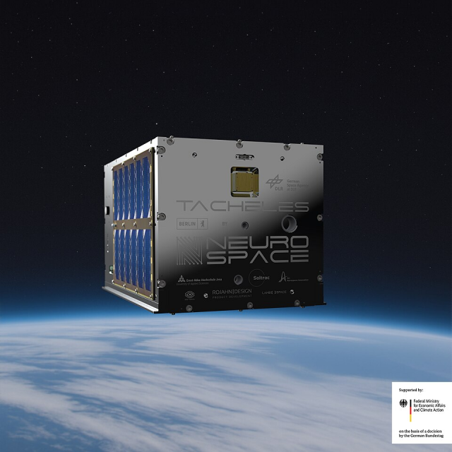 Rendering of the Tacheles 12U CubeSat developed by Neurospace GmbH for NASA's Artemis II mission.
Source: https://en.wikipedia.org/wiki/Tacheles_(satellite)

Orbit info at https://www.n2yo.com/satellite/?s=68539