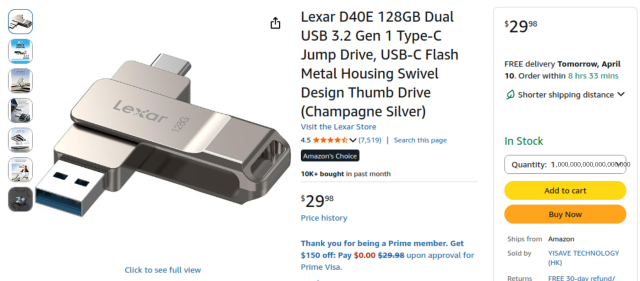 Screenshot of an Amazon listing for USB keys for some extra storage space.