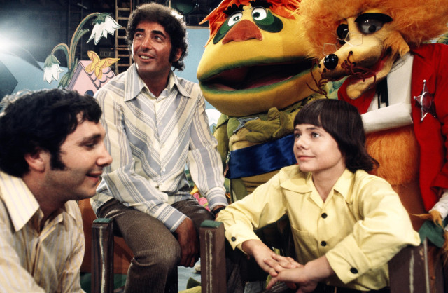 Marty, Sid and Jack Wild on the set of PUFNSTUF.