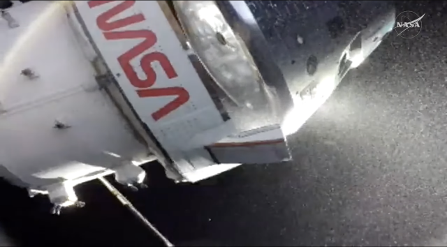 european service module separating visibly from the integrity crew module, with sparks and such going everywhere