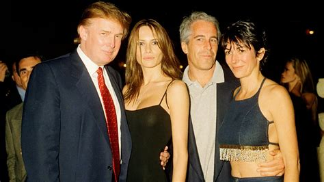 A photo of Donald Trump, Melania Trump, Jeffrey Epstein, and Ghislaine Maxwell, standing next to each other posing for the camera and doing a rather poor job of creating the impression that they don't know each other.