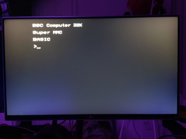 Photo of monitor: 

BBC Computer 32K

Super MMC

BASIC

>_