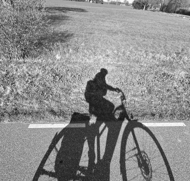 A shadow of me on a bike in mono colors.