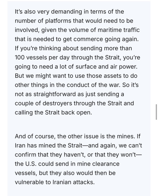 More of her concerns, there wouldn't be sufficient surface and air power...