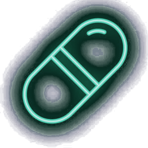 A green, greenish, pill icon in style of a neon lamp. WTFPL.