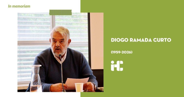 An illustrative image accompanying the IHC Board’s statement of condolence on the passing of Diogo Ramada Curto, featuring a photograph of Diogo Ramada Curto speaking at an event at the National Library of Portugal, alongside the text “In Memoriam. Diogo Ramada Curto (1959–2026).”