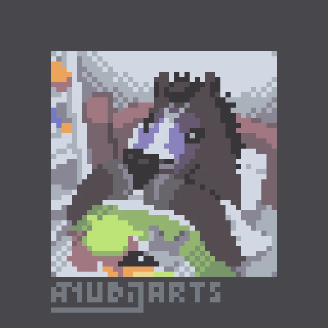A Pixel Art Redraw of a horse lying down in a bed that has a blanket of Shrek and Friends, while checking their phone. Look one last scroll of 4 hours before bedtime is always important.