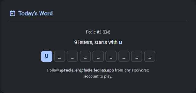 fedle EN screen with 9-letter word riddle