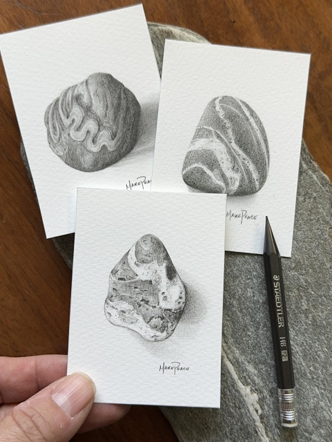 Three mini prints of rock drawings. The bottom one is new in my store