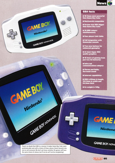 Little feature on the Game Boy Advance Japanese final specs and launch titles.
Taken from Nintendo Official Magazine 102 - March 2001 (UK)