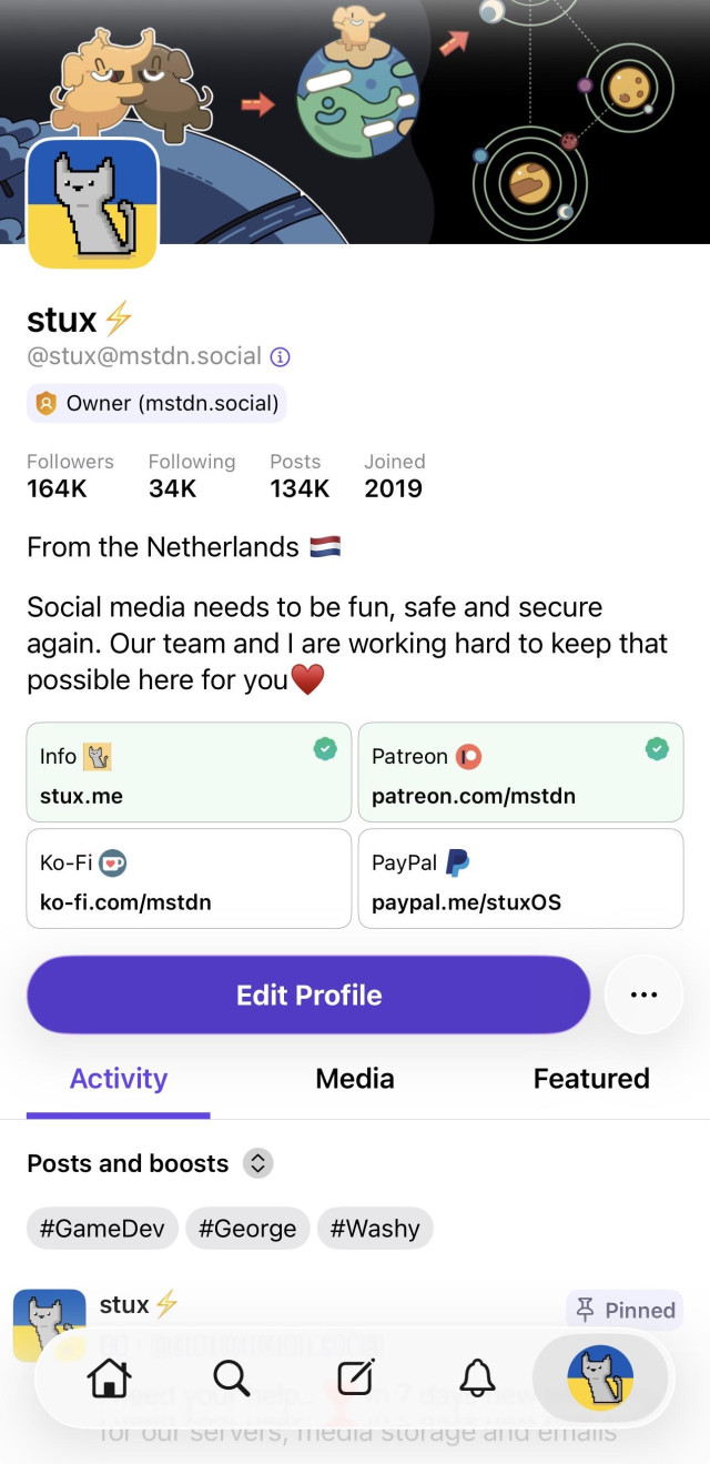 new profile design in the official Mastodon iOS app
