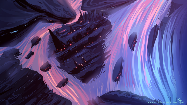 A peaceful sci-fi village with different kinds of dwellings. Surrounded by glowing & flowing river streams (in orange, pink, blue and turquoise). Celebrating nature's gifts, using renewable power to have light & energy in their homes, where crafty inhabitants are building a better future for everyone in the galaxies. https://www.deviantart.com/sylviaritter/art/Speedpainting-11092019-812049884