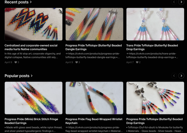 Screenshot of my patreon page showing pictures of my beadwork