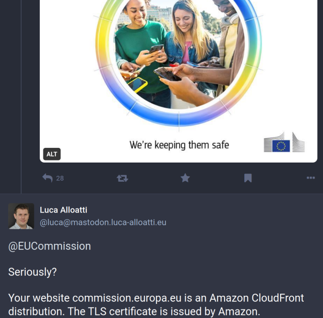 Screenshot of European Commission Mastodon post