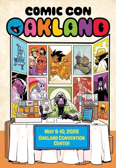 The Comic Con Oakland Poster, drawn by me, Steve Lieber. Very gorilla centric imagery.