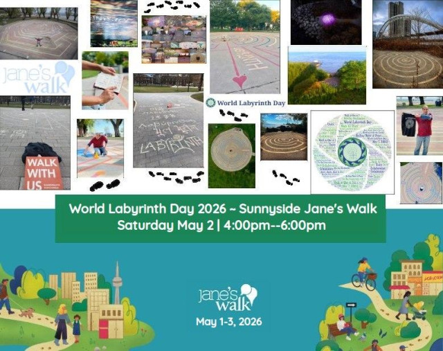 World Labyrinth Day 2026 - Sunnyside Jane's Walk - Toronto

Saturday May 2 2026

Walk starts at 4 p.m. 

Background collage of Large scale Public Labyrinths mady by HiMY SYeD around Toronto.