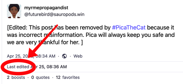 Screenshot of the previous post with a red circle around the "last edited" link. 