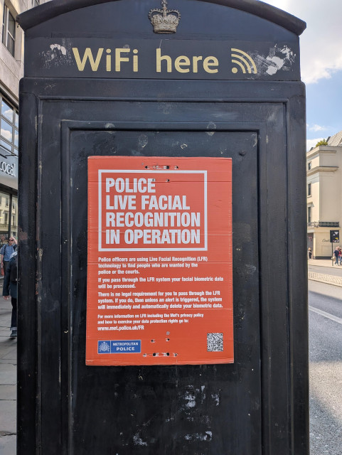 A facial recognition checkpoint operated by the London Metropolitan police