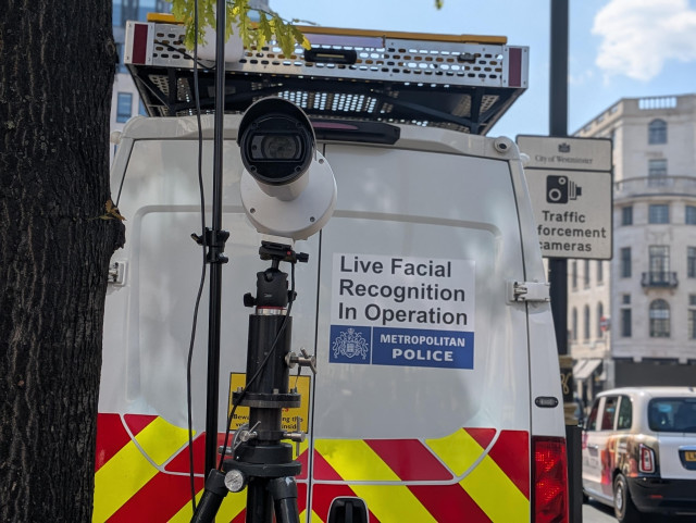 A facial recognition checkpoint operated by the London Metropolitan police