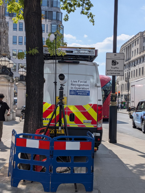 A facial recognition checkpoint operated by the London Metropolitan police