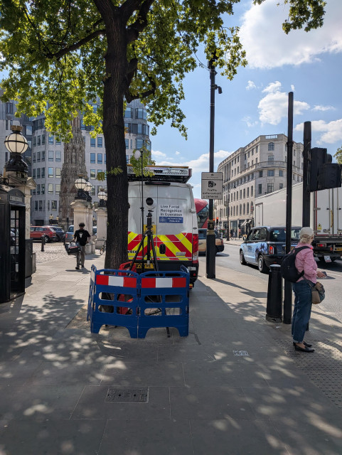 A facial recognition checkpoint operated by the London Metropolitan police