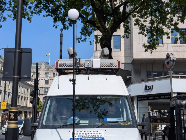 A facial recognition checkpoint operated by the London Metropolitan Police