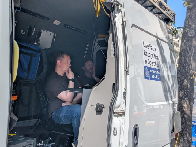 A facial recognition checkpoint operated by the London Metropolitan Police
