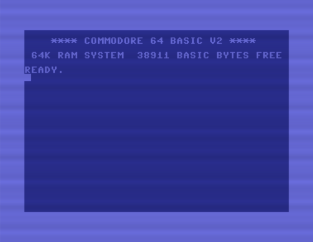 A C64 prompt, reading "Ready." followed by a cursor on the next line waiting for your input.