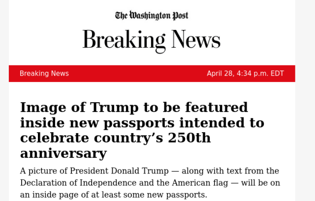 Image of Trump to be featured inside new passports intended to celebrate country’s 250th anniversary