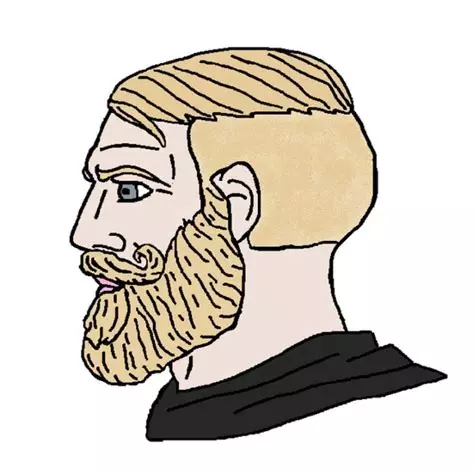 Classic Chad meme of drawing of bearded and well groomed fair hair guy