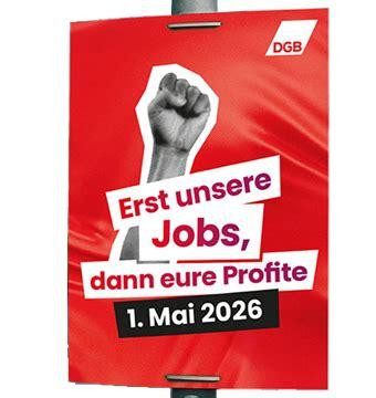 Bild des DGB zum Motto des 1. Mai 2026: Erst unsere Jobs, dann Euro Profite