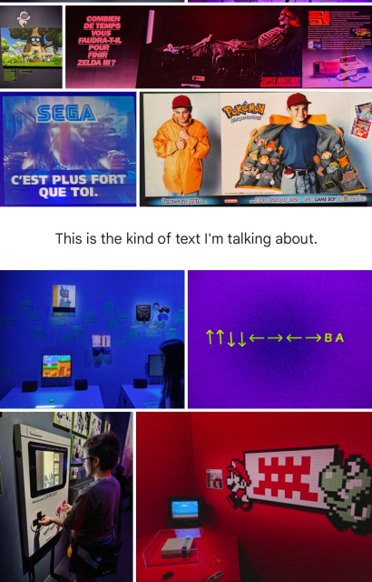 Screenshot from Google Photos, with a text caption between images, reading "This is the kind of text I'm talking about."