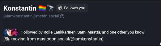 Kuvakaappaus Konstantinin Mastodon-profiilista.