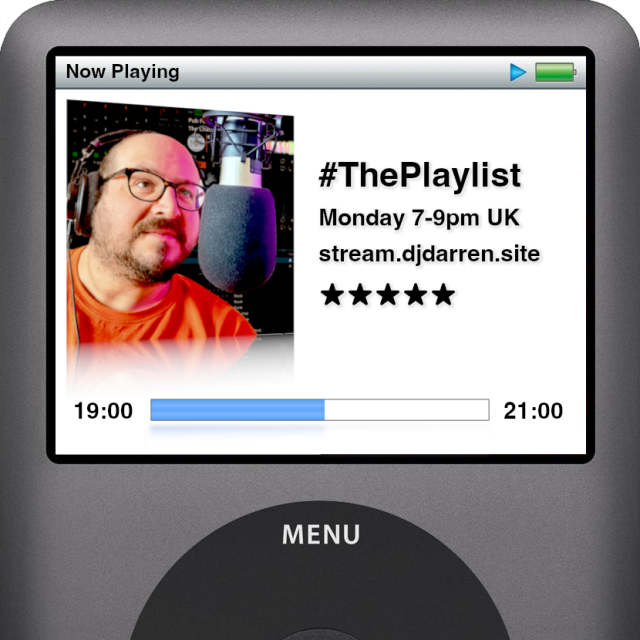 Promotional artwork for my radio show.

It's designed to look like the now playing screen on a classic iPod, with the show info on the right side of the screen, and a photo of me on the left.

It details that the show is broadcast on Mondays from 7pm until 9pm UK time. 