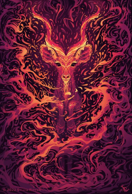 An energetic Kudu jumping for a portrait in warm and
fiery colors. Built out of highly dense energy. If you take a close look, you will see lots of smaller kudus in action, showing up by following the movement, looking like ancient cave paintings. Inspired by the Ubuntu release name 22.10.

✨ Hand-painted. ✨ The original artwork took one month to create and almost the same amount of time was spent on turning the artwork into a wallpaper.
It's a good time to update your rotating desktop backgrounds to give your homes some kinetic energy. ❤️ https://www.deviantart.com/sylviaritter/art/Kinetic-Kudu-Wallpaper-Version-1920x1080px-944748499
