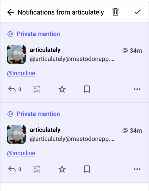 screenshot of the ban evader trying to private-message me but I can't see the post contents, thankfully