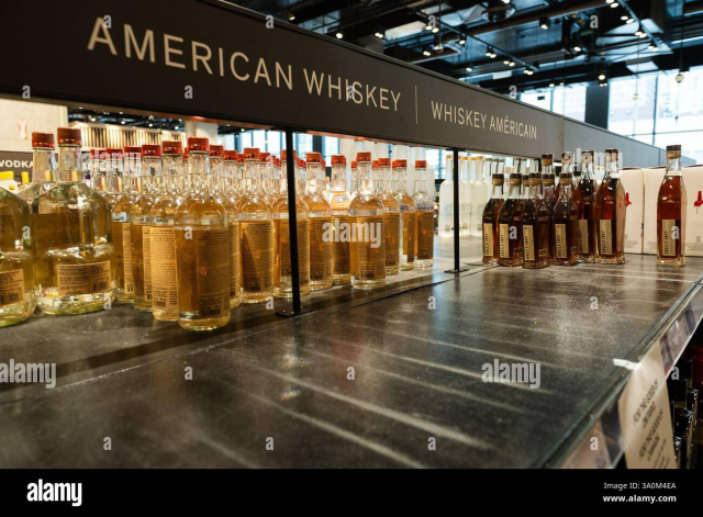 Completely empty shelf with label “American Whiskey”.