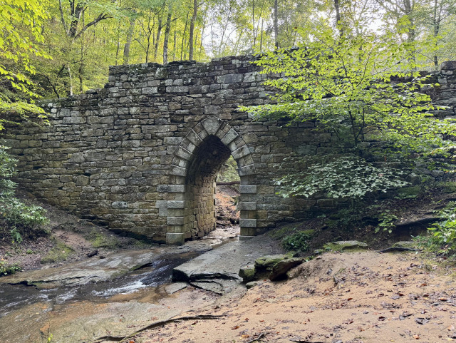 The Poinsett Bridge in Northern Greenville County in South Carolina. The stone arch bridge was built in 1820 and may be one of the oldest bridges in the southeastern United States. 