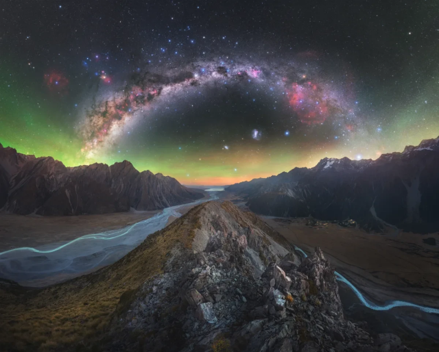 The Ridge by Tom Rae

“There is so much to love in this image. It is absolutely breathtaking. The vibrant colours of the landscape, the night sky and the individual stars are all remarkable. The photographer has captured impressive depth in the Milky Way, including the added hydrogen regions, without overdoing it. I appreciate how the airglow appears to cradle the sky, and the landscape contributes to a very balanced composition. Truly eye-catching and dreamy.”

- Kerry-Ann Lecky Hepburn, competition judge