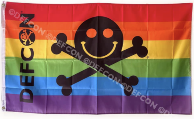 Traditional pride flag with DEFCON logos