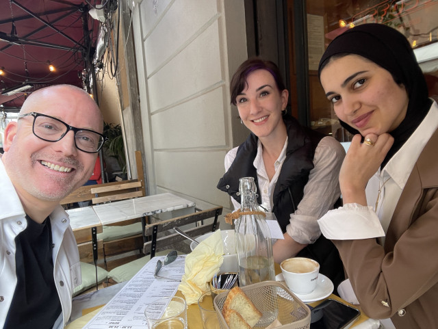 Joy, Caitlin, and yours truly at breakfast this morning.