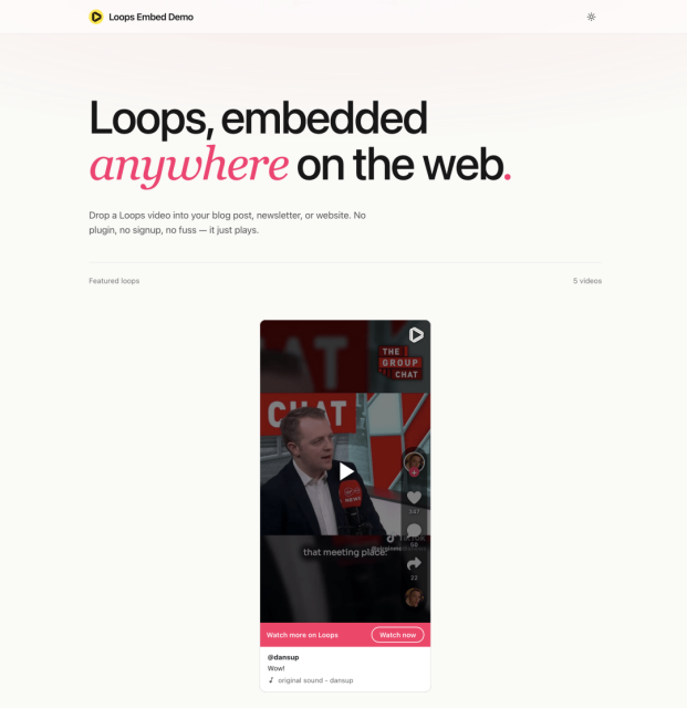 Loops Embed feature demo website