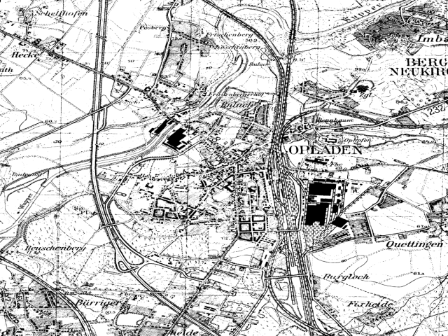 Historische Karte: Leverkusen-Opladen, aufgenommen 1936–1945 (Topographische Karte TK25). Quelle: Geobasis NRW, Datenlizenz Deutschland Zero 2.0.