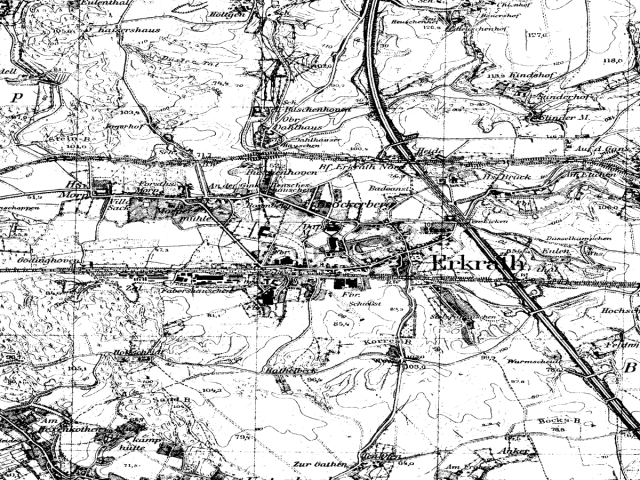 Historische Karte: Erkrath, aufgenommen 1936–1945 (Topographische Karte TK25). Quelle: Geobasis NRW, Datenlizenz Deutschland Zero 2.0.