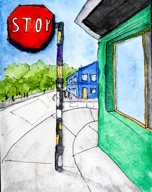 Watercolour of Kensington Market neighbourhood in Toronto.