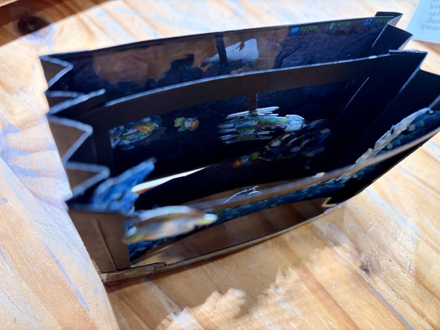 A view from the top showing the concertina. Very messy!